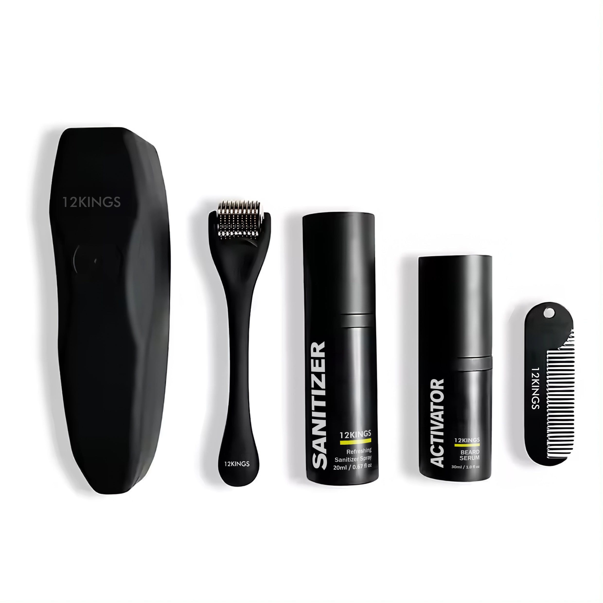 Beard Growth Kit: Derma Roller, Minoxidil Serum, Cleanser, Beard Brush